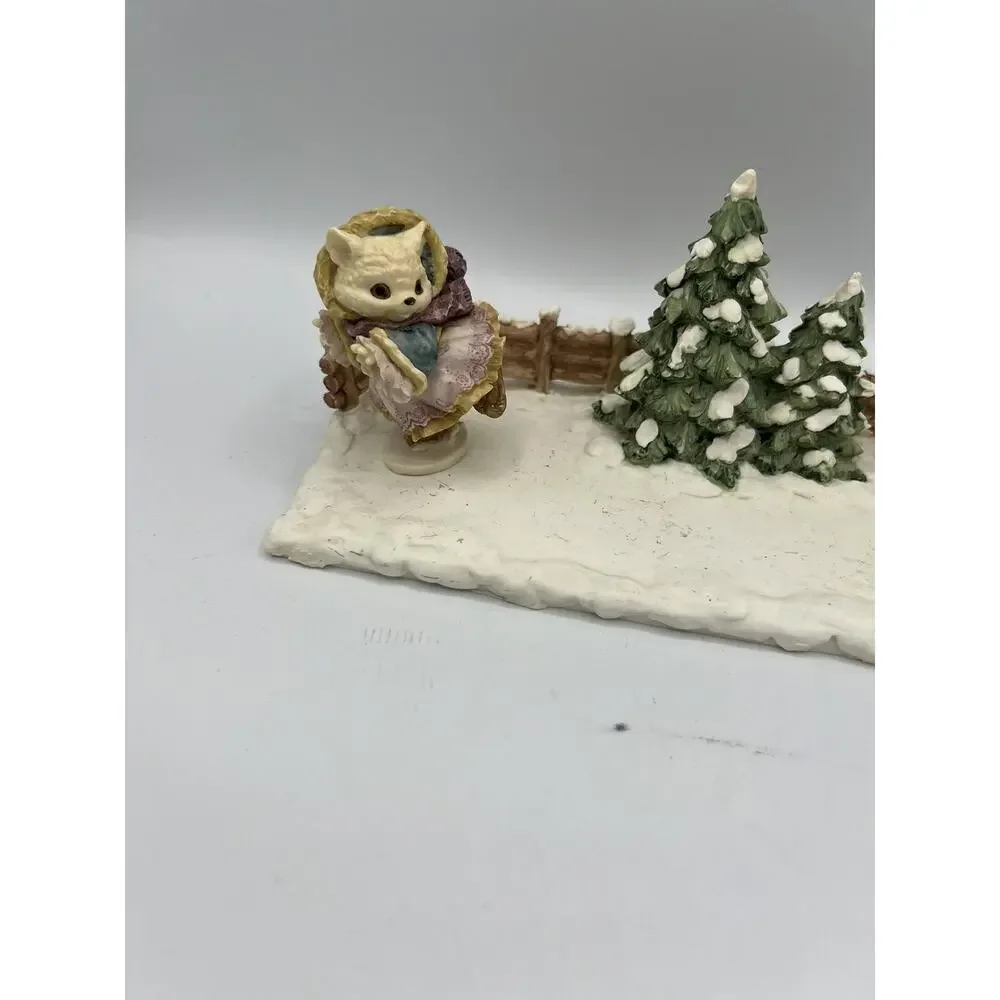 Vintage Holiday Time Christmas Kittens Ice Skating Pond Magnetic Village Decor